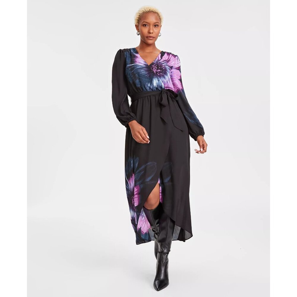 NWT INC International Concepts Womens Size XL Floral Surplice Neck Belted Dress